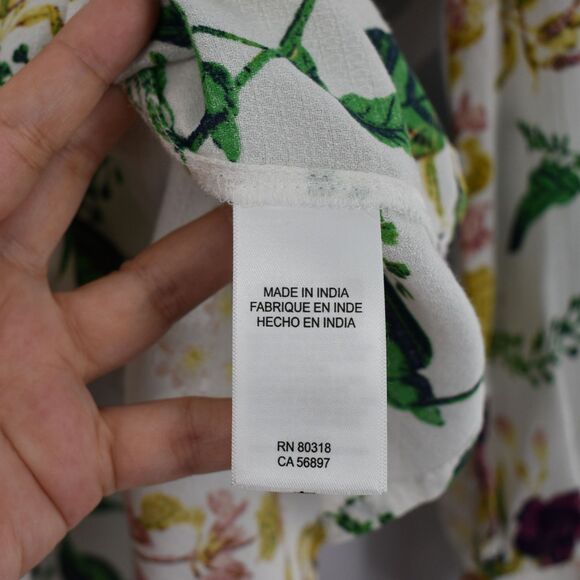 Lucky Brand Malia Peasant Top Long 3/4 Sleeve Floral V Neck Tie Boho Blouse Sm - Picture 6 of 9